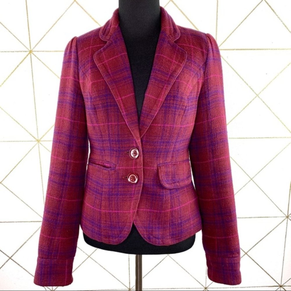 Fossil Plaid Academia Structured Lined Blazer w Double Buttons